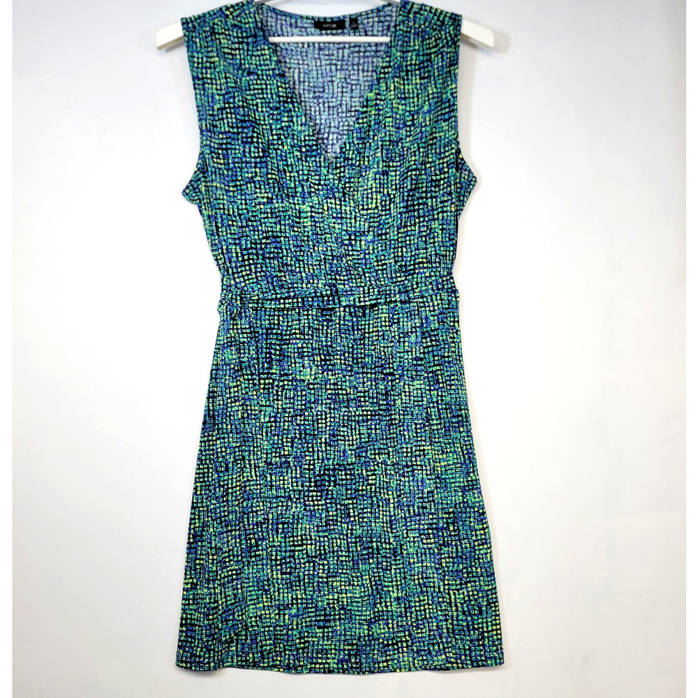 Apt‎ 9 Geometric Wrap Dress Womens Medium Blue Green Sleeveless is Office Casual